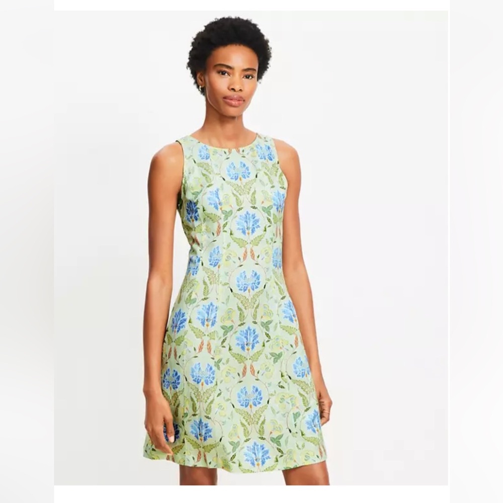 LOFT Tall Garden Linen Blend Seamed Mini Dress- Seacrest